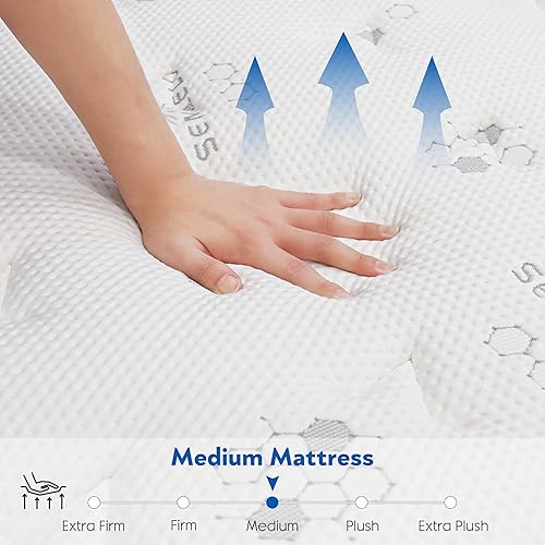 Miniatura 3 de Colchón de tamaño matrimonial, colchón matrimonial de 10 pulgadas en una caja, colchón híbrido con espuma viscoelástica y bobinas en bolsillos para