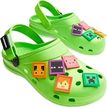 Minecraft Boys Clogs, Kids Summer Garden Shoes Removable Shoe Charms for Beach, Pool, Holiday Essentials Slip On with Strap, Gamer Gifts