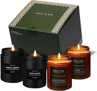 Craft & Kin Scented Candle Gift Set | Embers & Spice Home Scented Candle Sets for House Warming, Men's Gift Candles