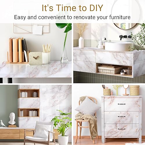 Miniatura 6 de Homein Papel de contacto de mármol, papel autoadhesivo impermeable para encimeras, para armarios, cajones, cocina, muebles antiguos, moderno, blanco