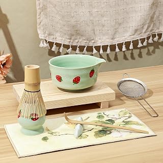 Koythin 7-Piece Blue-Green Strawberry Matcha Ceramic Tool Set | Full Matcha Preparation Set, Multi-Piece Matching Decor; Perfect Tea Lover Gift