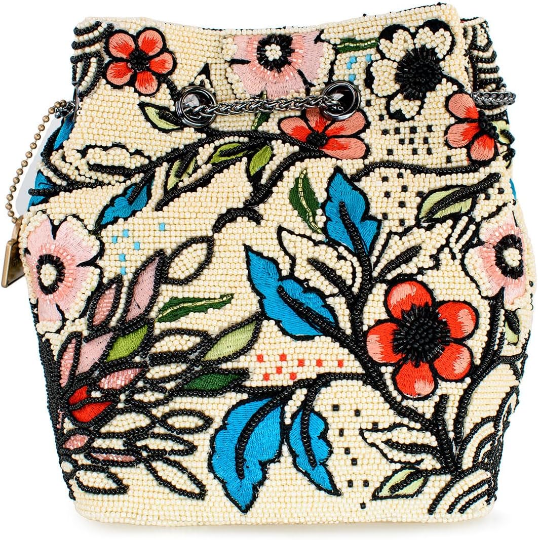 Mary Frances Flower Child Beaded Crossbody Bag Floral Embroidered Vegan Purse with Magnet Closure, Convertible Shoulder Strap, Multicolor