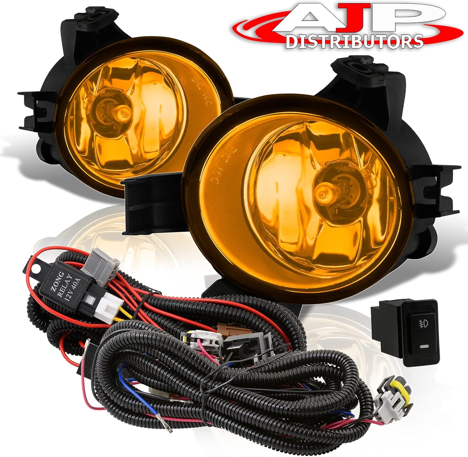 AJP Distributors JDM Yellow Lens Bumper Driving Fog Lights Lamps Assembly Pair Set LH RH + Bulbs Switch Relay Wiring Harness Kit Compatible/Replacement For Nissan Altima Quest 2004 2005 2006 04 05 06
