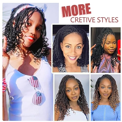 Miniatura 6 de Cabello senegalés de ganchillo con rizos 4, cabello senegalés para mujeres negras, 12 pulgadas, 8 paquetes de trenzas de ganchillo con extremos