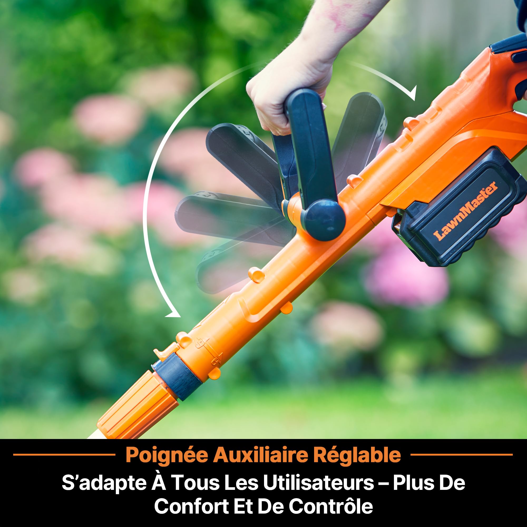 LawnMaster Coupe-Bordure sans Fil 24V, Coupe 25cm, Silencieux & léger | Fonction 2-en-1 avec dresse-bordures, tête pivotante, manche télescopique, batterie 2Ah avec chargeur, poignée ergonomique