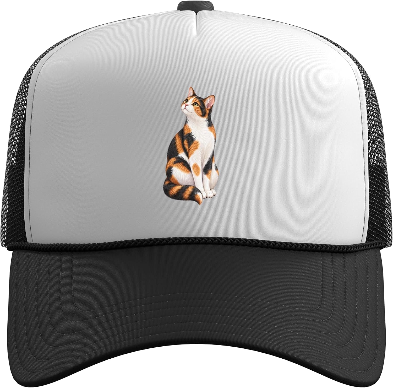 Beautiful Womens Girls Illustration Art Calico Cat Lover Trucker Hat with Adjustable Mesh Back image 2