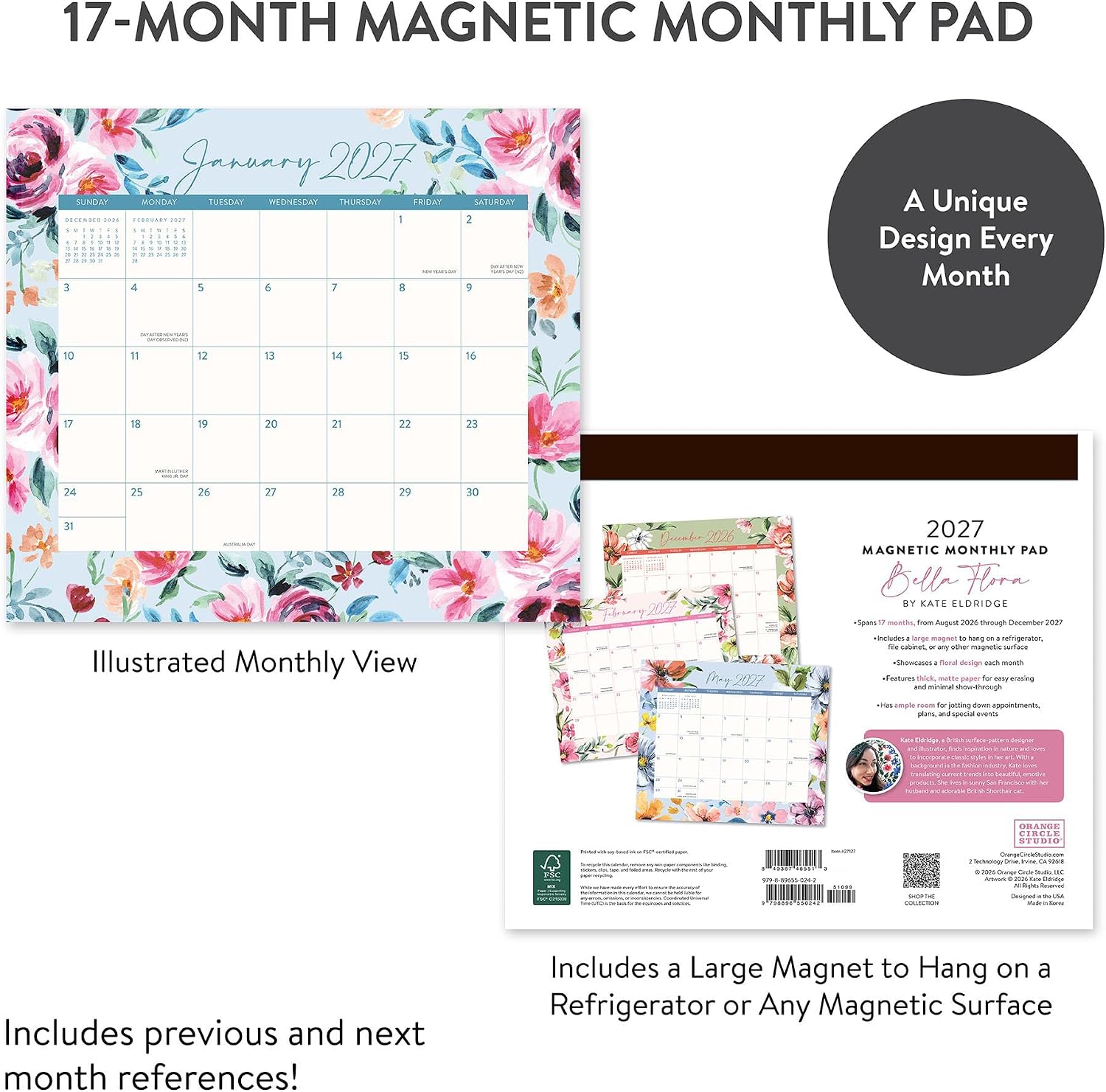 Orange Circle Studio,Bella Flora, 17-Month Floral Monthly Family Organizer image 4