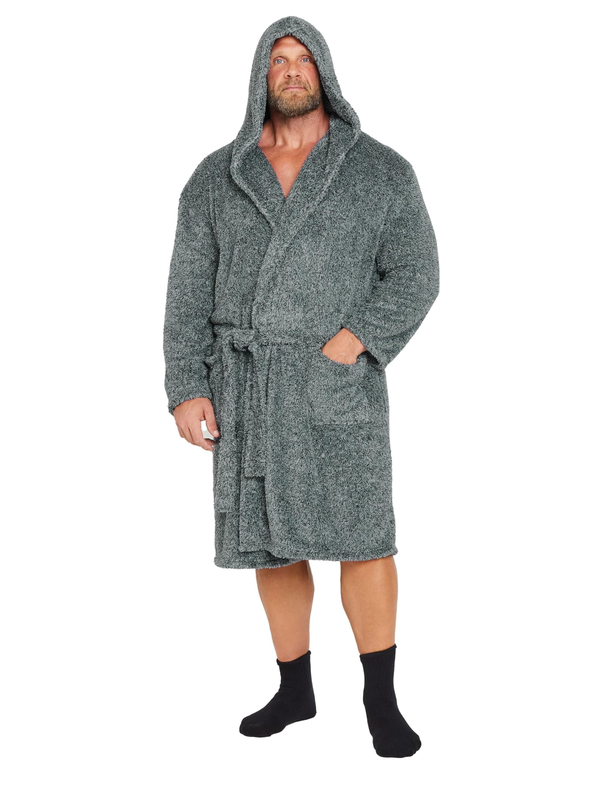 Badrhino Men's Grey Big & Tall Hooded Dressing Gown - Plus Curve 4XL Plus