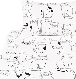 J-pinno Cat Kitty Cute Cozy Fun 4 Pcs Full Sheet Set for Kids Boys Girls Children 100% Cotton Flat Sheet + Fitted Sheet + Pillowcase Bedding Set Cat, Full