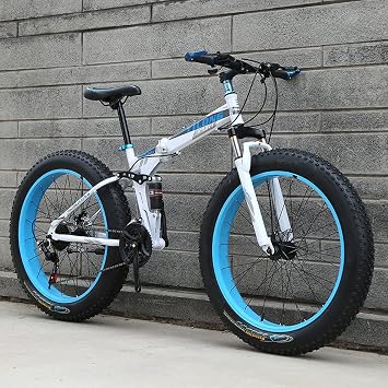 26 Inch Folding Mountain Bike Full Suspension Mountain Bike 4.0 Fat Tire Sand Bike Outdoor Sports Cycling High Carbon Steel Frame for Adults Anti-Slip