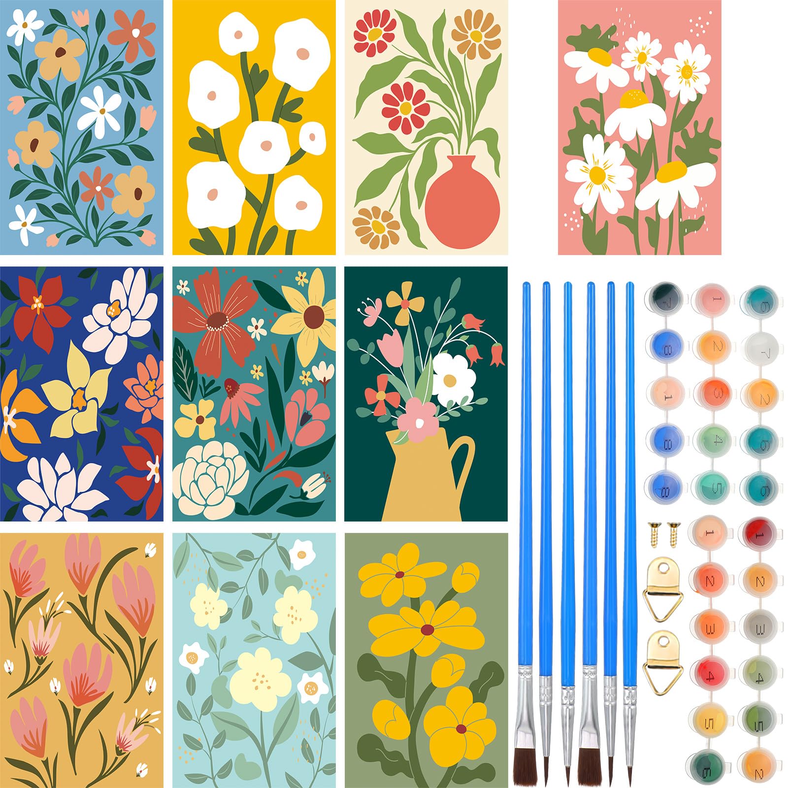 Gueevin 10 Pack Paint By Number For Adults Kids DIY Paint By Numbers Acrylic Painting Kits Canvas, Without Frame, Simple Oil Painting For Spring Summer Gift Wall Decor 12 X 16 Inch(Flower Style
