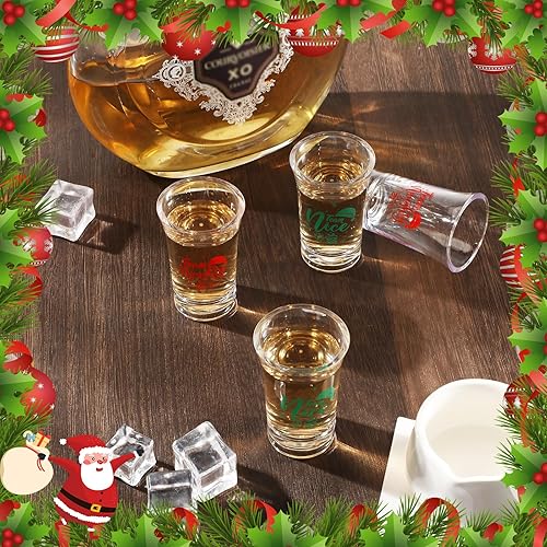 Miniatura 4 de Ziliny Juego de 24 vasos de chupito de Navidad, divertidos vasos de 1.2 onzas, transparentes, verde y rojo, vasos acrílicos para regalo de Navidad,