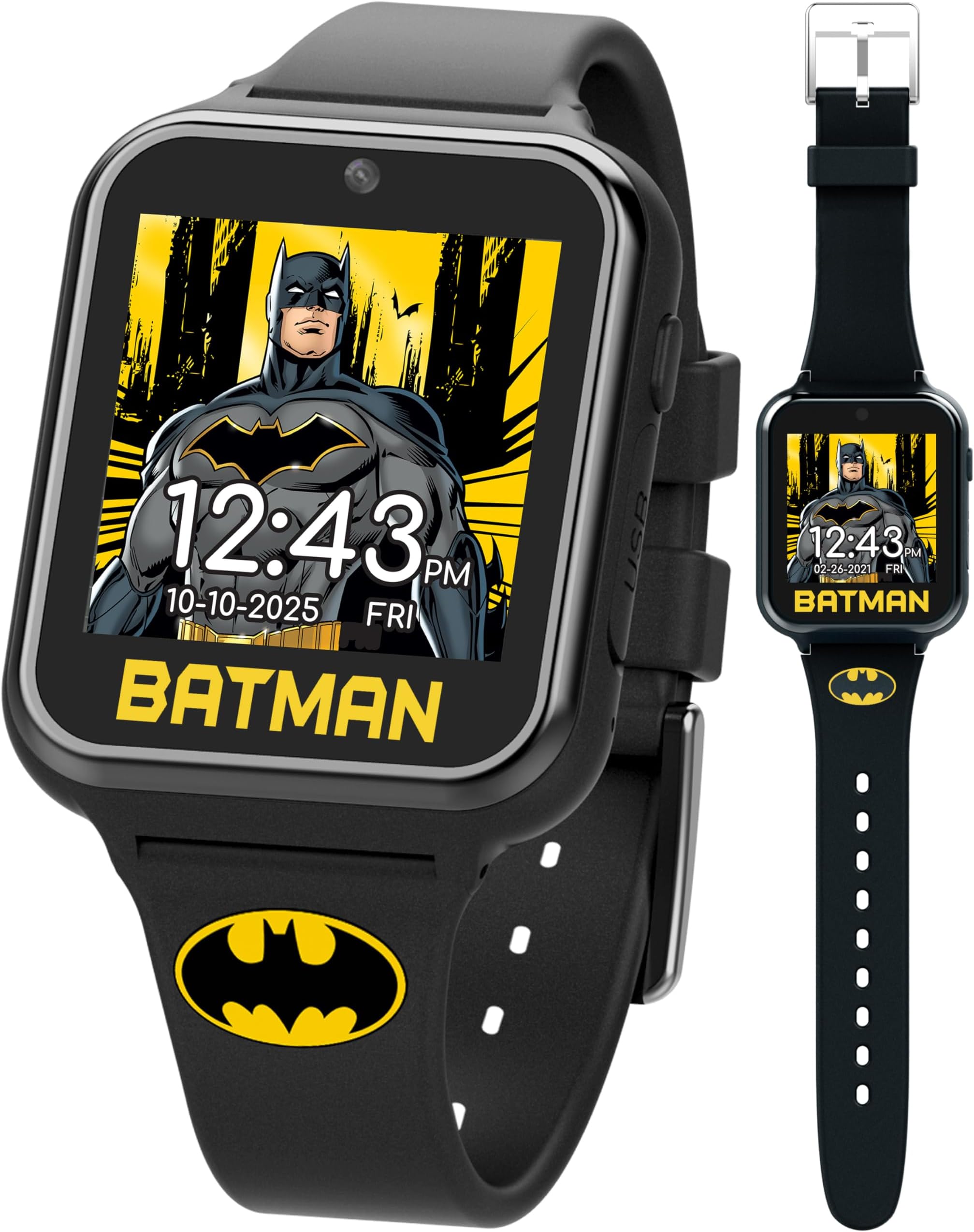 DC Comics Touch Screen Watch with Silicone Strap, Black, 19.3 (Model: BAT4740), Batman - Black, Modern