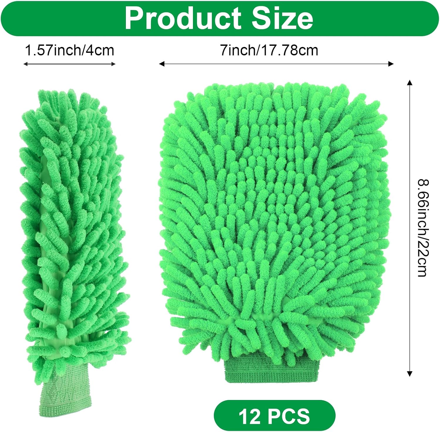 16 Pcs Car Wash Mitt, Chenille Microfiber Cleaning Mitts, Double Sided Scratch-Free Ultra Absorbent Lint-Free Wash Sponge Cloths for Car Washing and Detailing, 8 Colors, 8.66x7 Inch