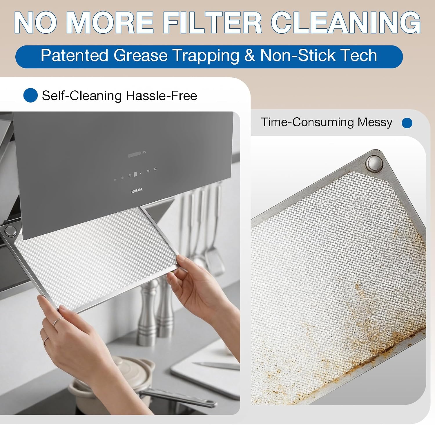 ROBAM Range Hood 36 inch 1400 CFM, Brushless Motor, AI Gesture & Touch Control, Auto-Clean with Nano Coating, Wash-Free Filter, Stainless Steel, Ducted Wall Mount or Under Cabinet 56H2SY