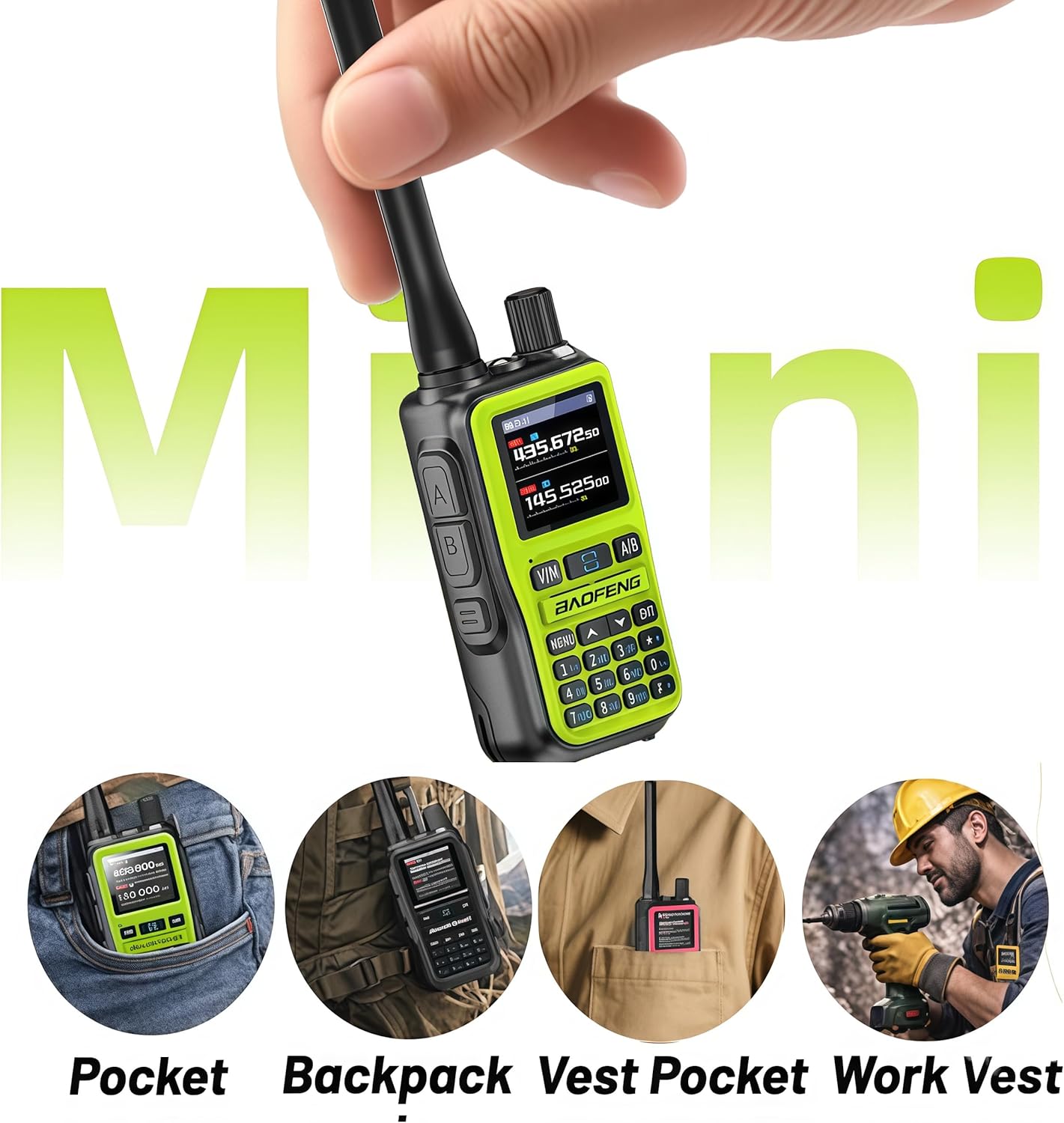 BAOFENG UV-5R Mini Ham Radio: Long Range Handheld Two Way Radio with Earpieces Mic - NOAA Weather Radios for Hiking Camping - 999CH Walkie Talkie with APP Programming for Outdoor Field Work Green