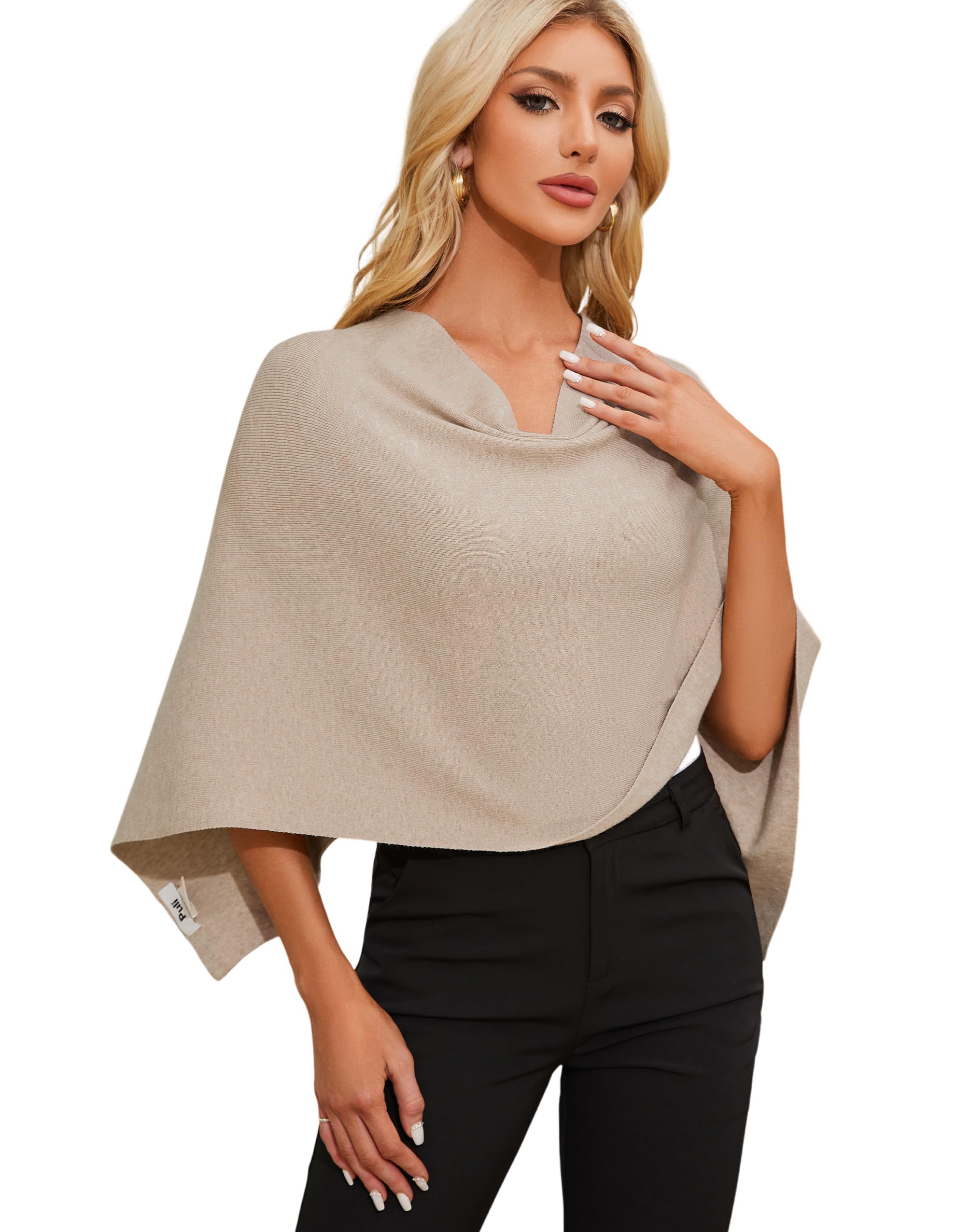 puli Women Capri Poncho Sweater Petite Cropped Versatile Shawl Slender Frame Fit Soft Knit Wraps Cowl Neck Short Tops-picture-32