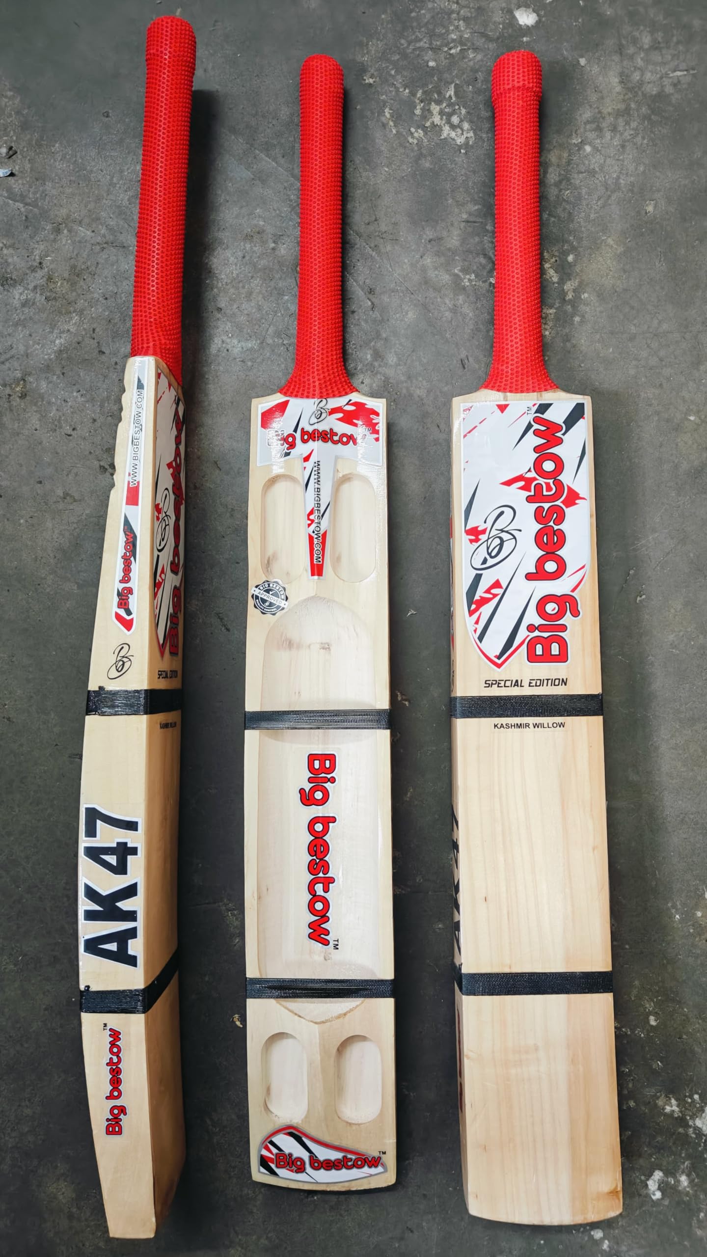 AK-47 Fire Burn Kashmiri Willow Double Blade Full Cane Scoop Cricket Bat Full Size (Hard/Soft Balls)