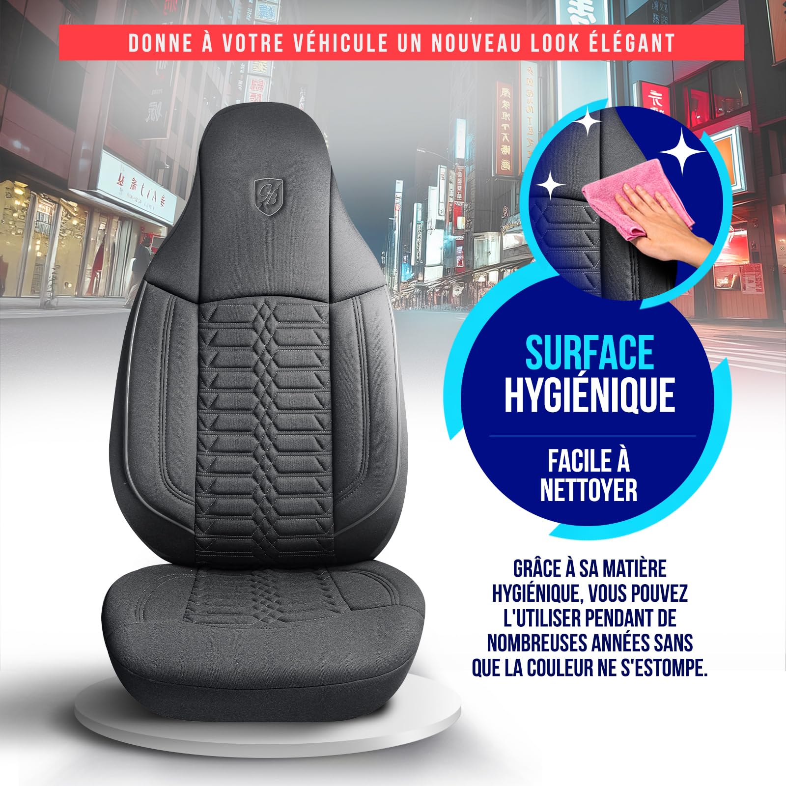 Housses de sièges de voiture universelles pour PKW et SUV – Housses de sièges avant de qualité supérieure en tissu Lacoste, gris fumé, compatible avec airbag, protection de siège