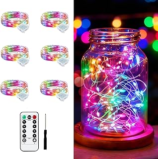 6 PCS Fairy Lights Battery Operated with Remote & Timer, 7 Ft String Lig...