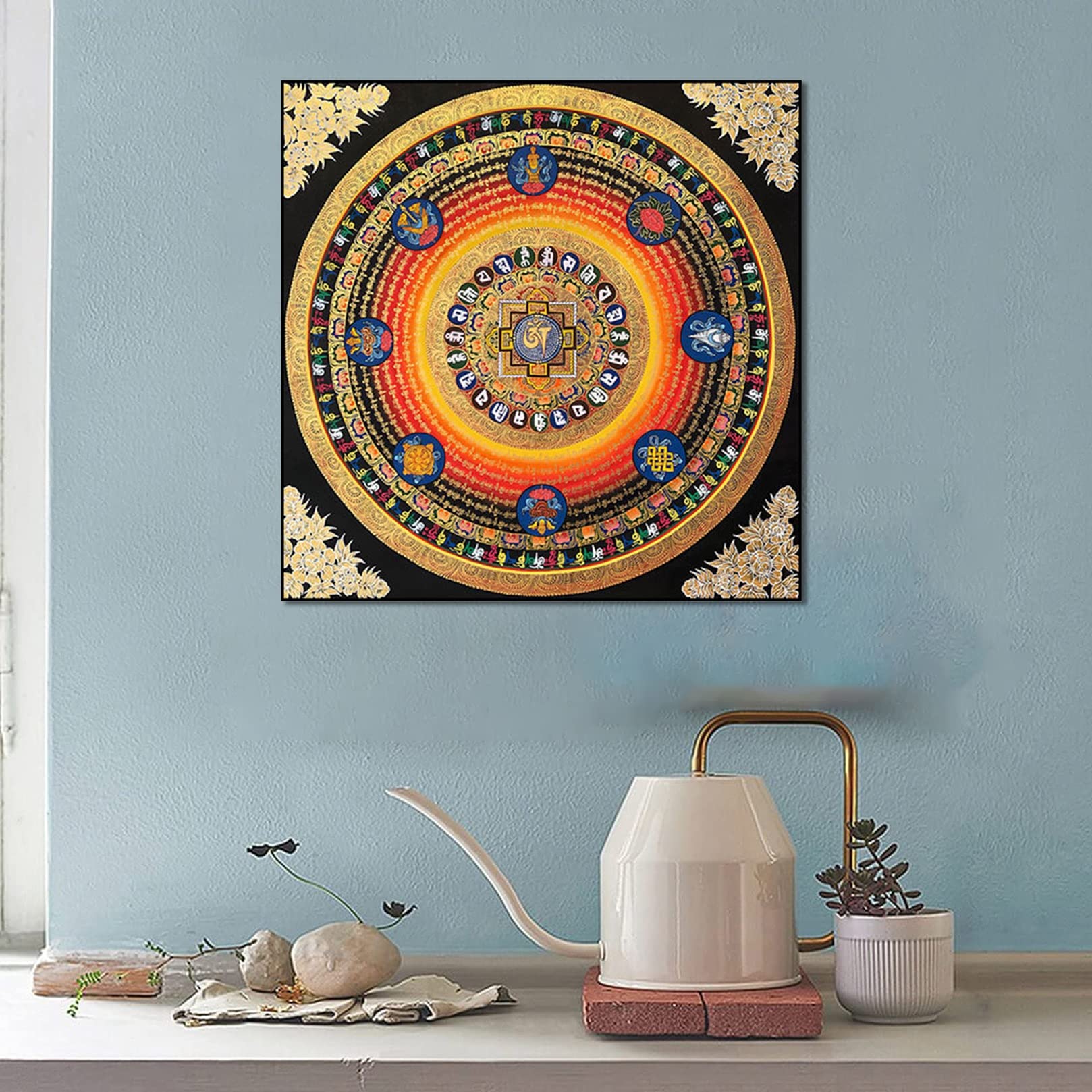 Poster in tessuto di stoffa Thangka tibetano for la decorazione della casa, meditazione, ricamo buddista Thangka con kit di cornice (40x40 cm)(50x50cm)