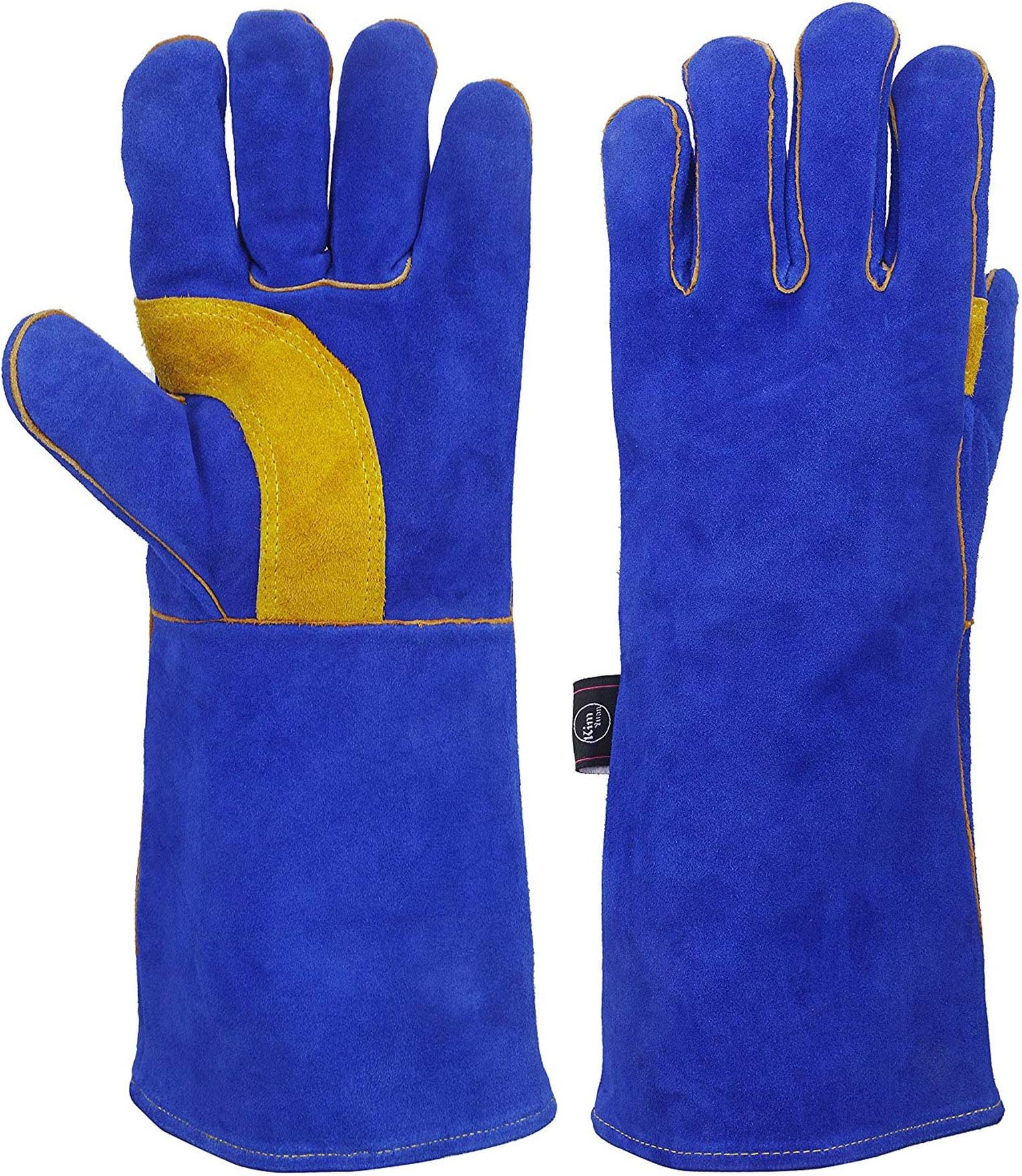 Extreme Heat/Fire Resistant Gloves Leather with Kevlar Stitching, Mitts Perfect for Welding/Oven/Grill/BBQ/Mig/Fireplace/Stove/Pot Holder/Tig Welder/Animal Handling