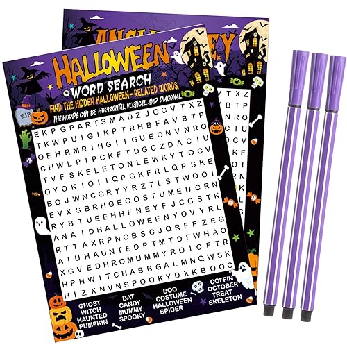 Capoda 41 Pcs Halloween Word Search Game Card Set Halloween