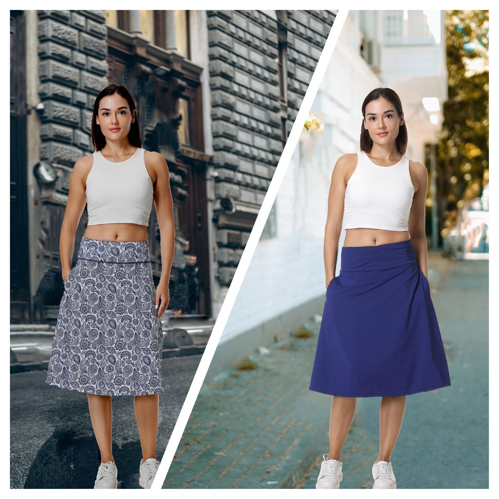 Jupe mi-longue mi-longue pour femme avec jupe-short intégré Cordon de serrage dissimulé Poches zippées Convient pour le travail décontracté