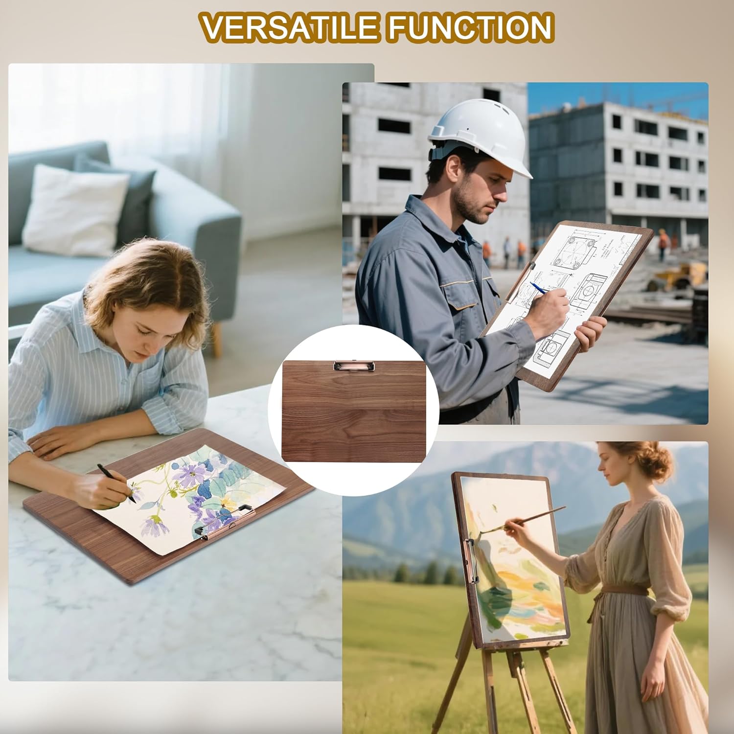Walnut Wood Clipboard, Drawing Clip Board & Lap Easel, 16.5 x 11.8 inch, Legal Size Clipboards, Horizontal Wood Lap Board for Sketching, Watercolor, Painting, Art Supplies and Landscape Working