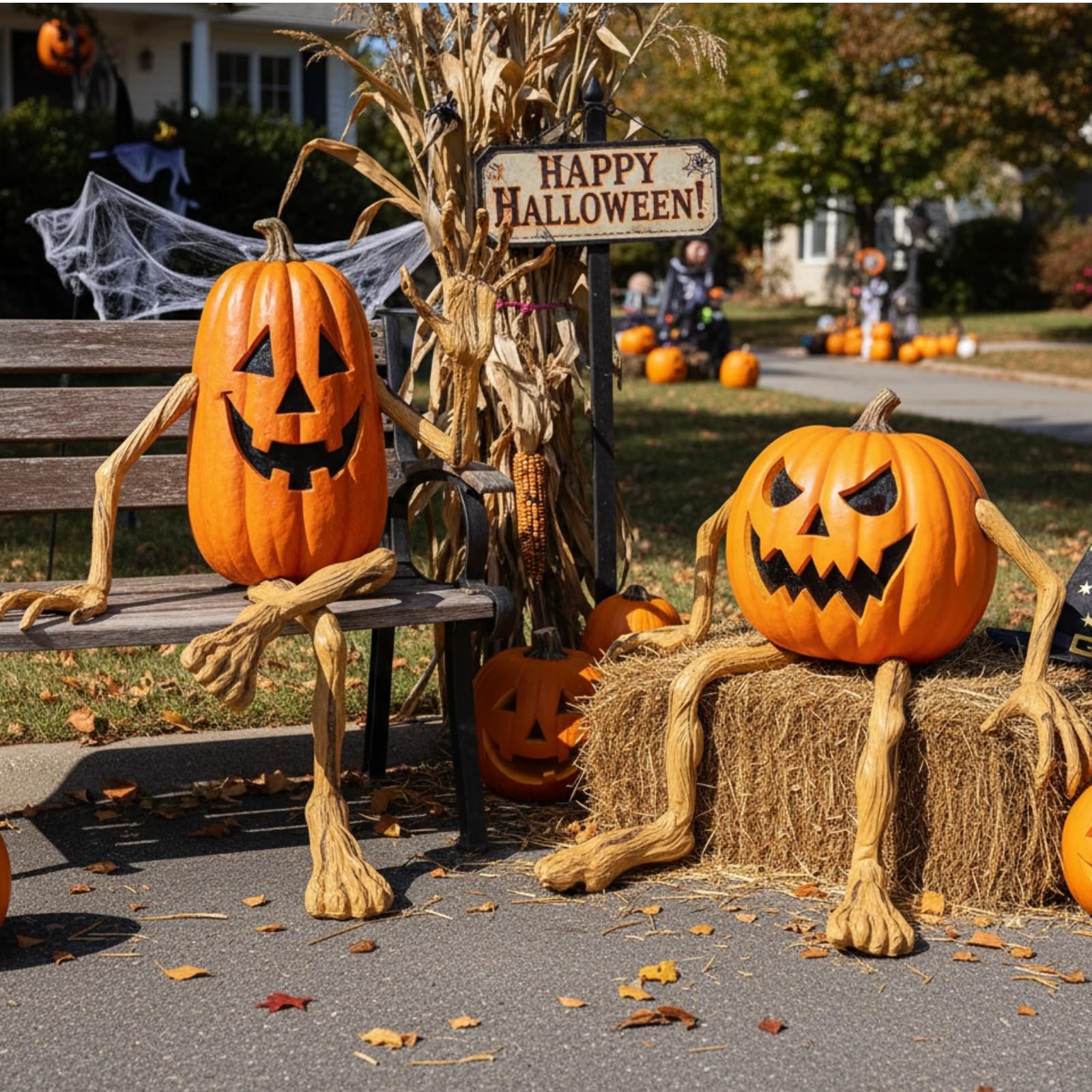 Arrowbash Set mit 8 biegbaren Kürbisarmen und Beinen, gruselige Halloween-Dekoration für den Außenbereich, Kürbis-Dekor mit Reben-Design, Outdoor-Dekorationen für Halloween