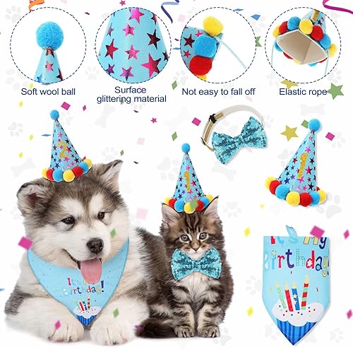 Miniatura 4 de Suministros para fiesta de cumpleaños de perro para niños y niñas, bandana triangular, bufanda, camisa, lindo sombrero para perro, collar de