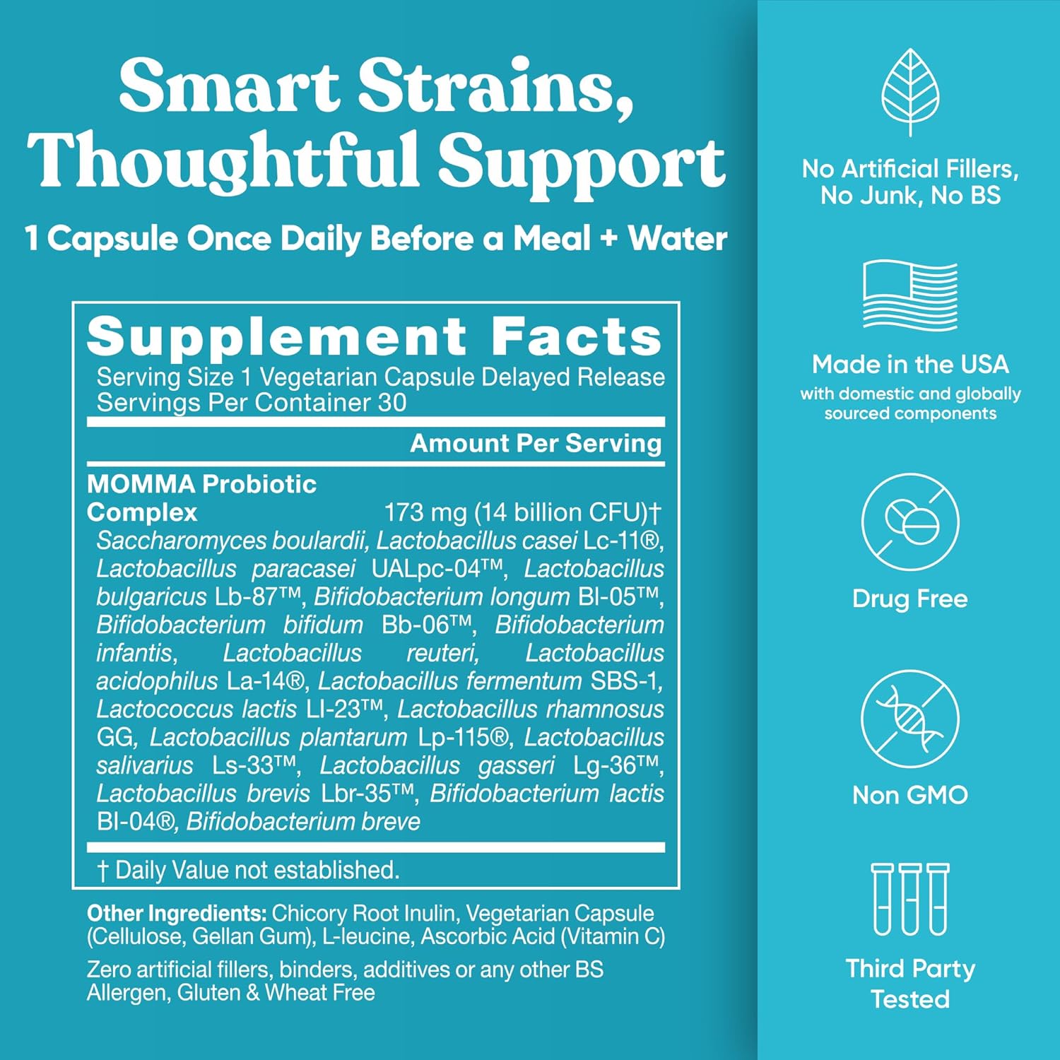 Momma Prenatal Probiotics Mom & Baby – Gut and Digestive Postpartum, Nursing, Morning Sickness Pregnancy Relief – 18 Clinically Proven Strains, 14 Billion CFU, Prebiotic – 30 Mini Vegan Capsules - Image 6