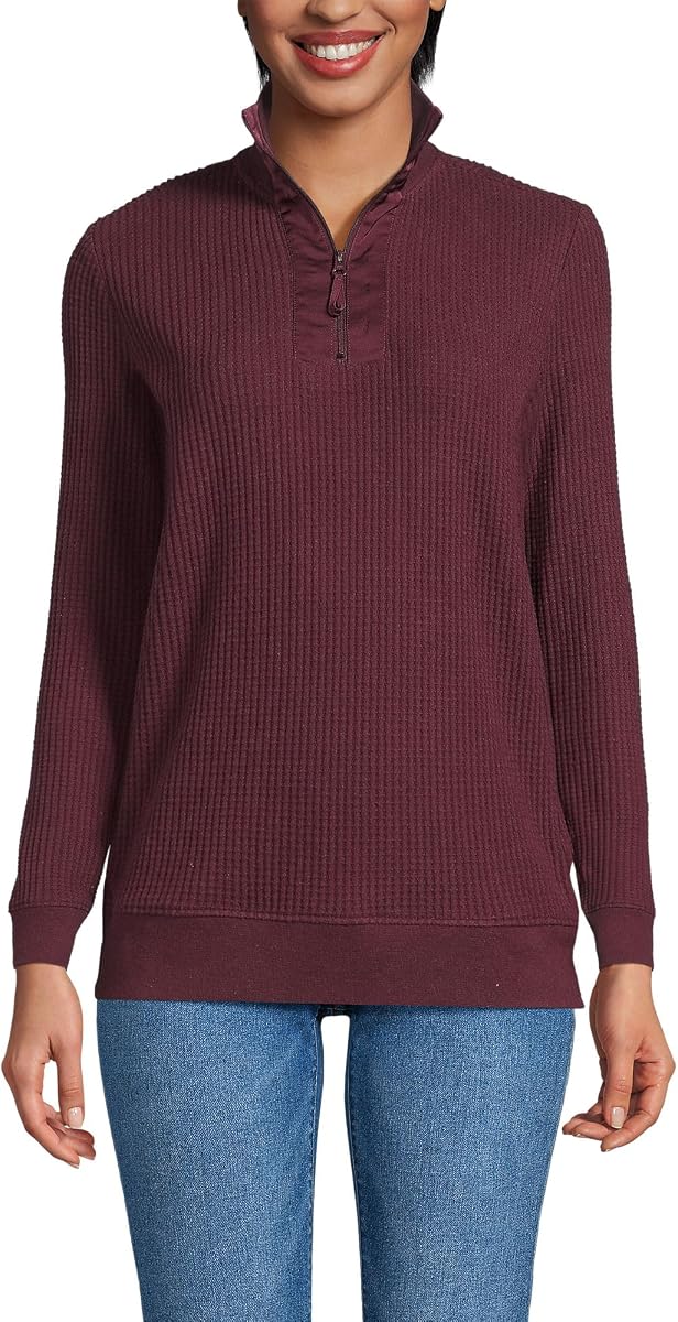 Lands' End Women's Long Sleeve Waffle Quarter Zip Pullover