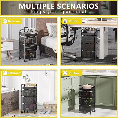 Miniatura 6 de Estante giratorio de almacenamiento de cocina, sin montaje, estante de baño, organizadores y carrito de almacenamiento para frutas, verduras,