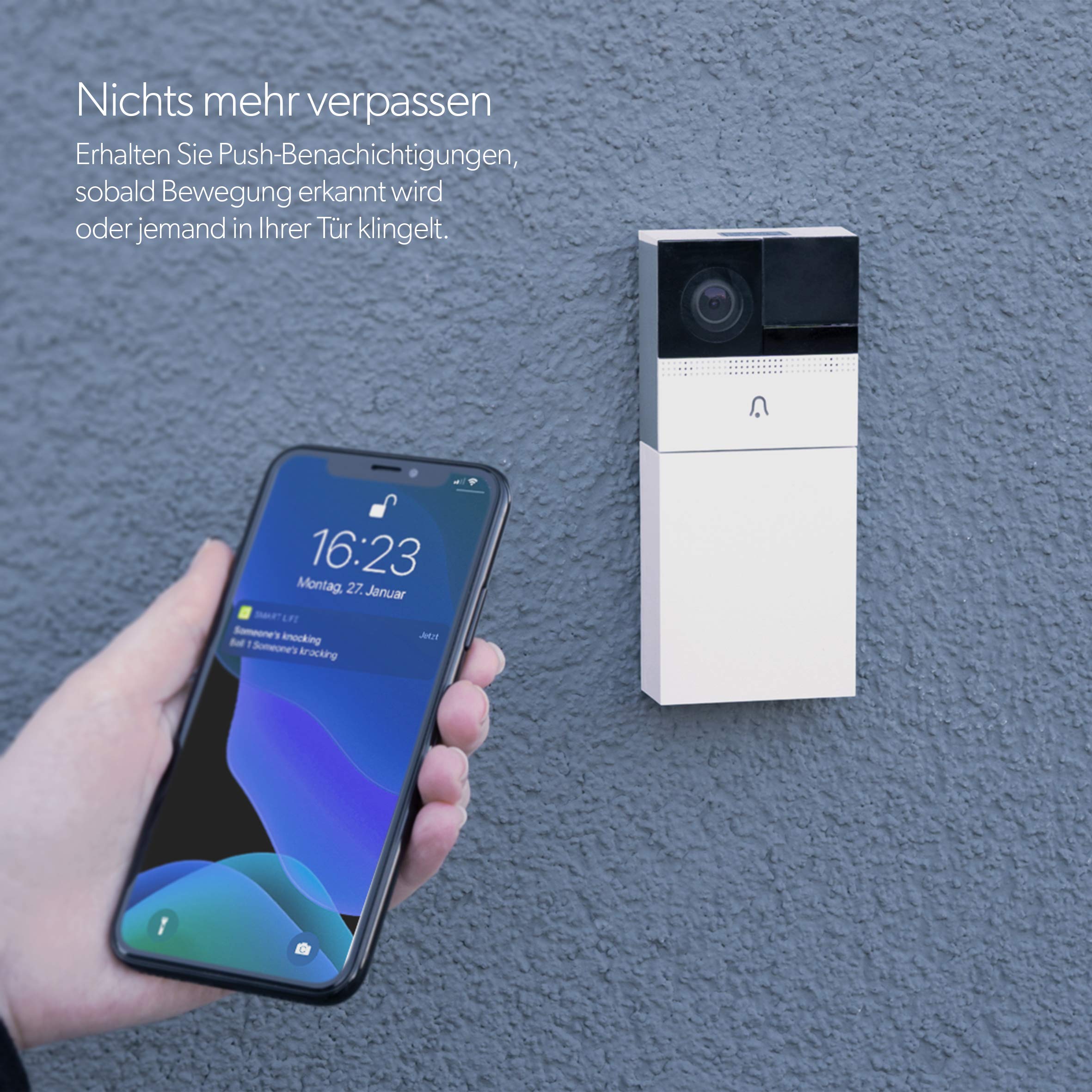 UNITEC Videocitofono WiFi, con app per smartphone, batteria o cablaggio fisso, con telecamera WLAN Full HD, audio a 2 vie, incluso gong radio