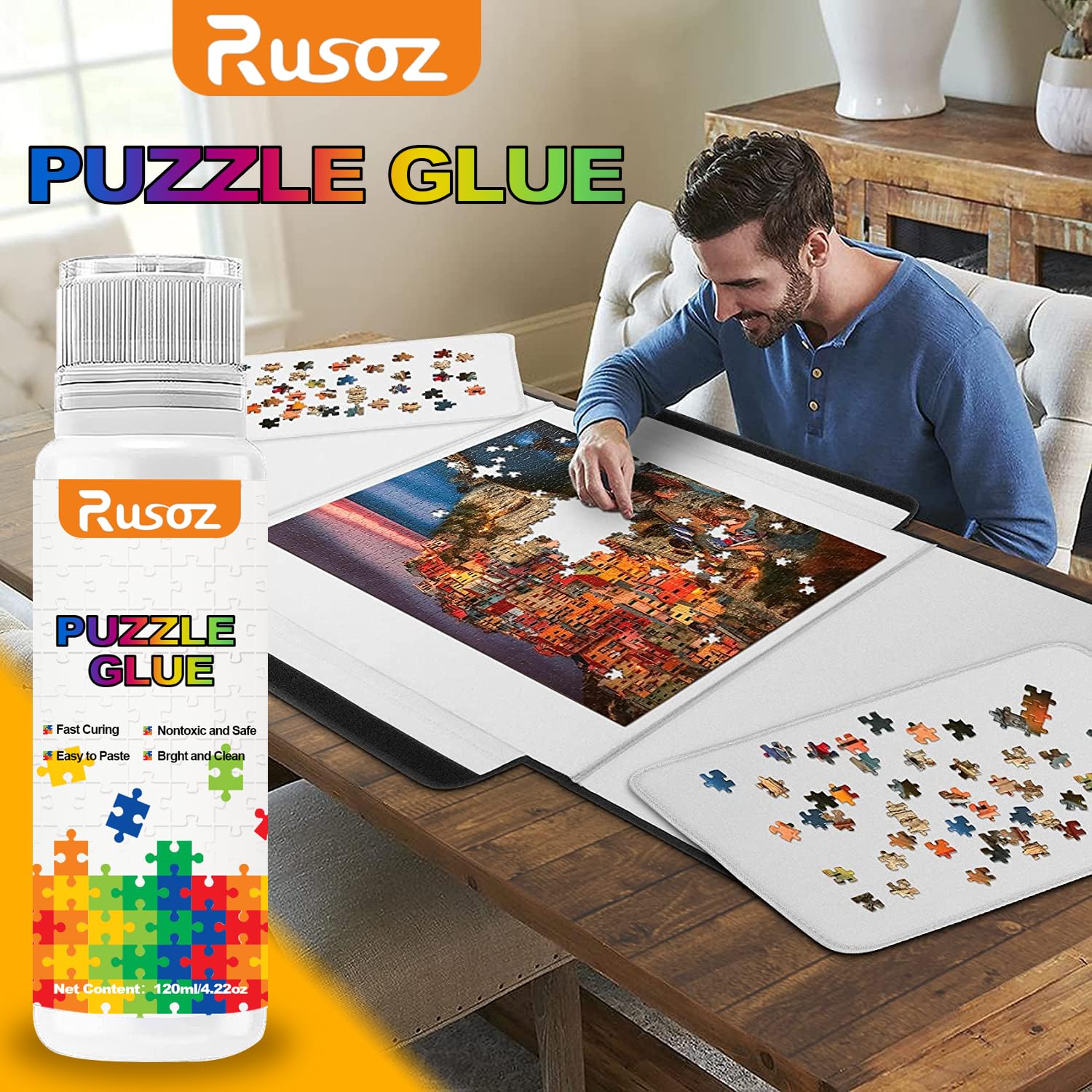 Colle pour puzzles 60 ml avec embout éponge, séchage rapide et sans Colle pour puzzles 60 ml avec embout éponge, séchage rapide et sans