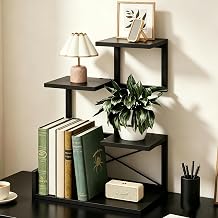 Desk Shelf Organizer, 4 Tier Desk Hutch Small Bookshelf, Wood Desktop Organizers Storage Rack and Freestanding Display Shelf for Office Decor and Desk Accessories Black