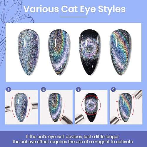 Miniatura 4 de MIZHSE Esmalte de uñas de gel ojo de gato, arco iris, ojo de gato, holográfico, purpurina 9D, ojo de gato, esmalte de gel para remojar UV LED,