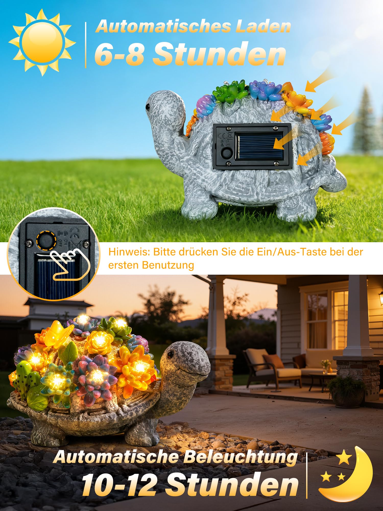 Ollny Statue de jardin solaire résistante aux intempéries - Charmante décoration de jardin pour l'extérieur et le balcon - Décoration de jardin et balcon avec 8 LED