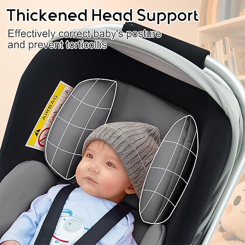 Miniatura 5 de Soporte ajustable para la cabeza del asiento de automóvil para bebé, inserto de asiento de automóvil infantil con reposacabezas adicional para