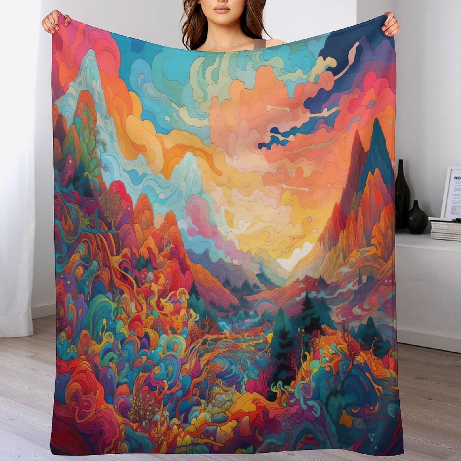 Couvre-lit effet velours art abstrait couverture polaire luxe en flannel polyester 150x200