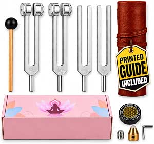 Tuning Forks for Healing Set, 128Hz, 136.1Hz OM, 256Hz, 384Hz, 4 Pieces