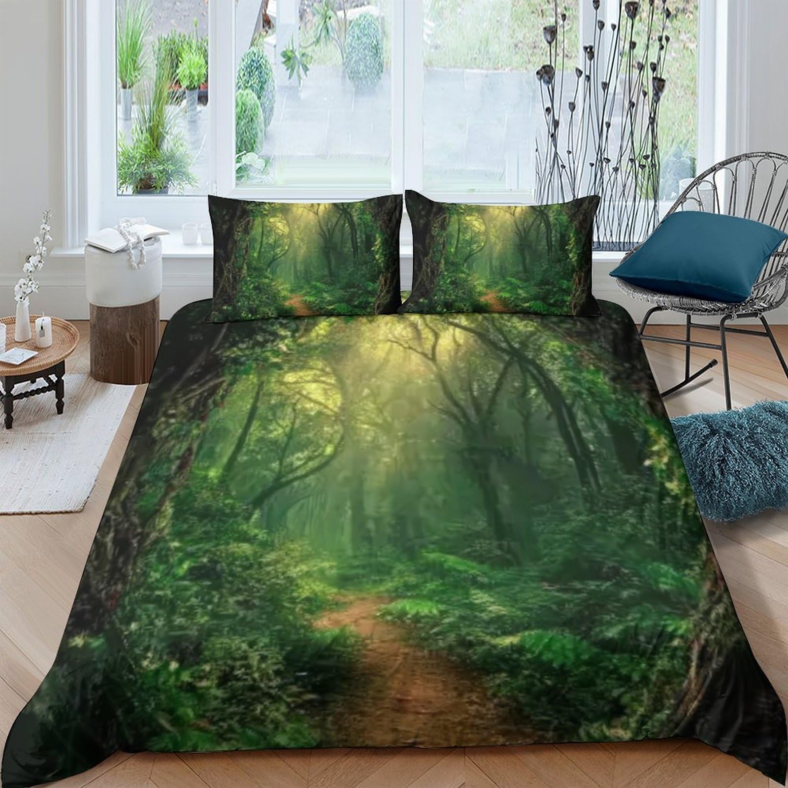 Ctjqhvkz Style-9 3D Printed Forest Path Fitted Sheet Microfiber Slip-Resistant Woodland Mattress Cover For Bedroom Guest Room Decor Single（135X200cm）