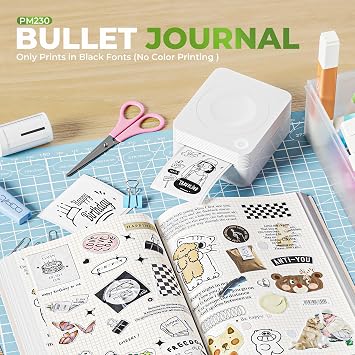 Sticker Printer, PM230 Mini Printer, Bluetooth Sticker Maker Machine with 3 Rolls Paper, Portable Print Pod for Journal, Lists, Study Notes, Pictures, DIY Gifts for Home Christmas, White