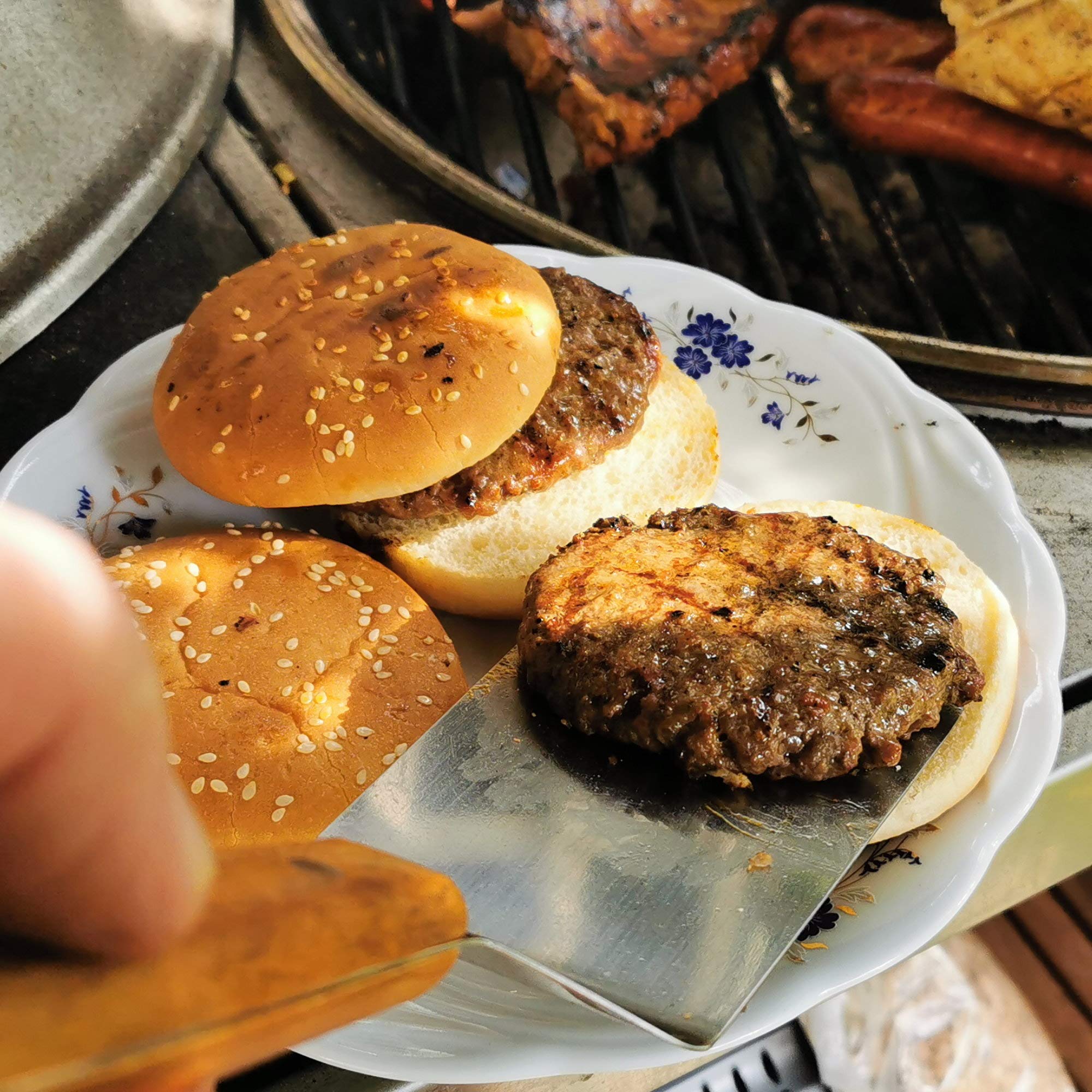 Kerafactum Set per hamburger con campana per hamburger e paletta per griglia, con spatola per grigliare, coperchio di copertura, per sciogliere il formaggio e la paletta per arrosti, coperchio in