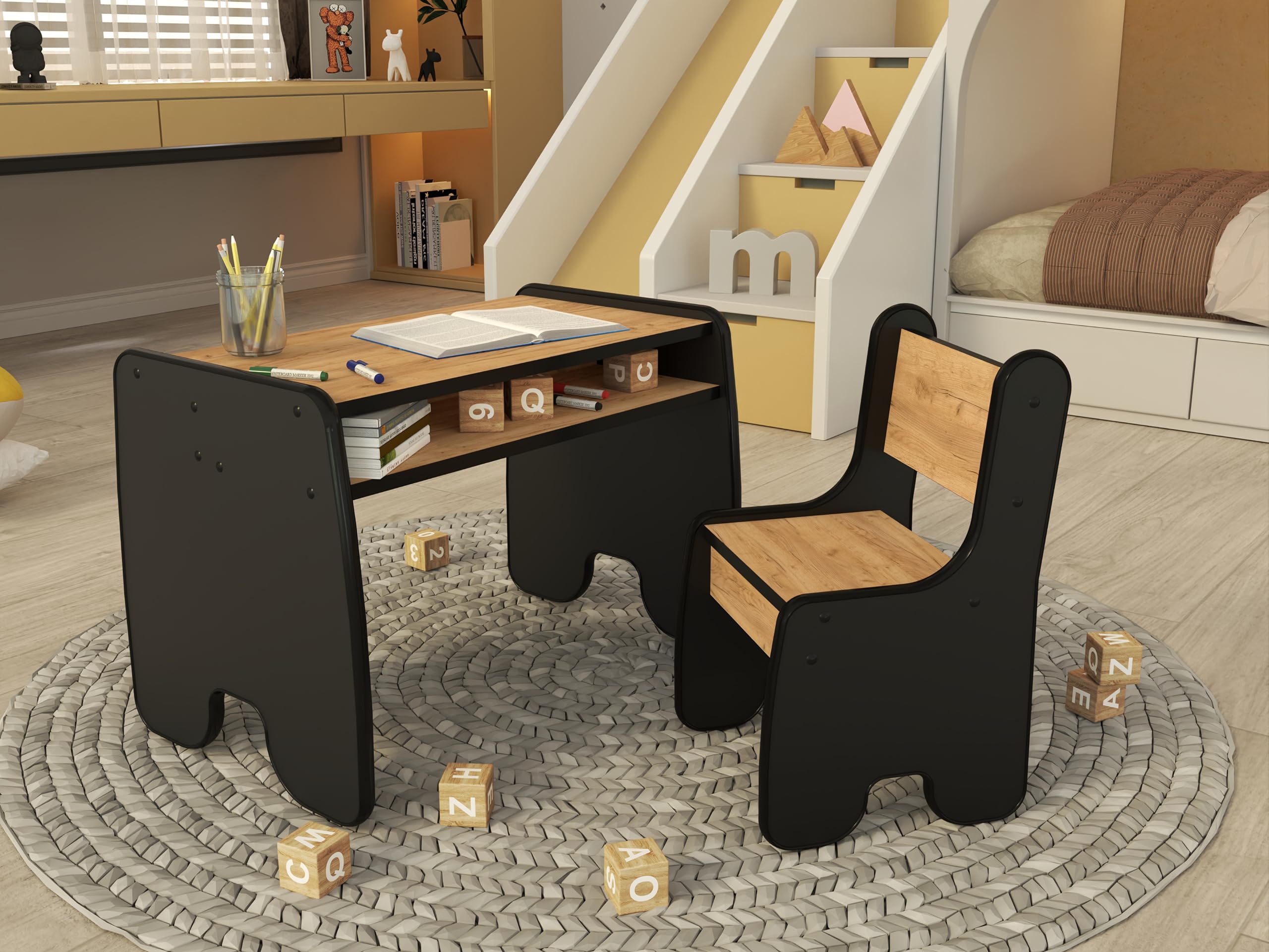 defiPad® Table Enfant avec Chaise | Premium Bureau avec Espace de Rangement | Table Dessin | Meuble Chambre | Charge 80kg pour 2-8 Ans