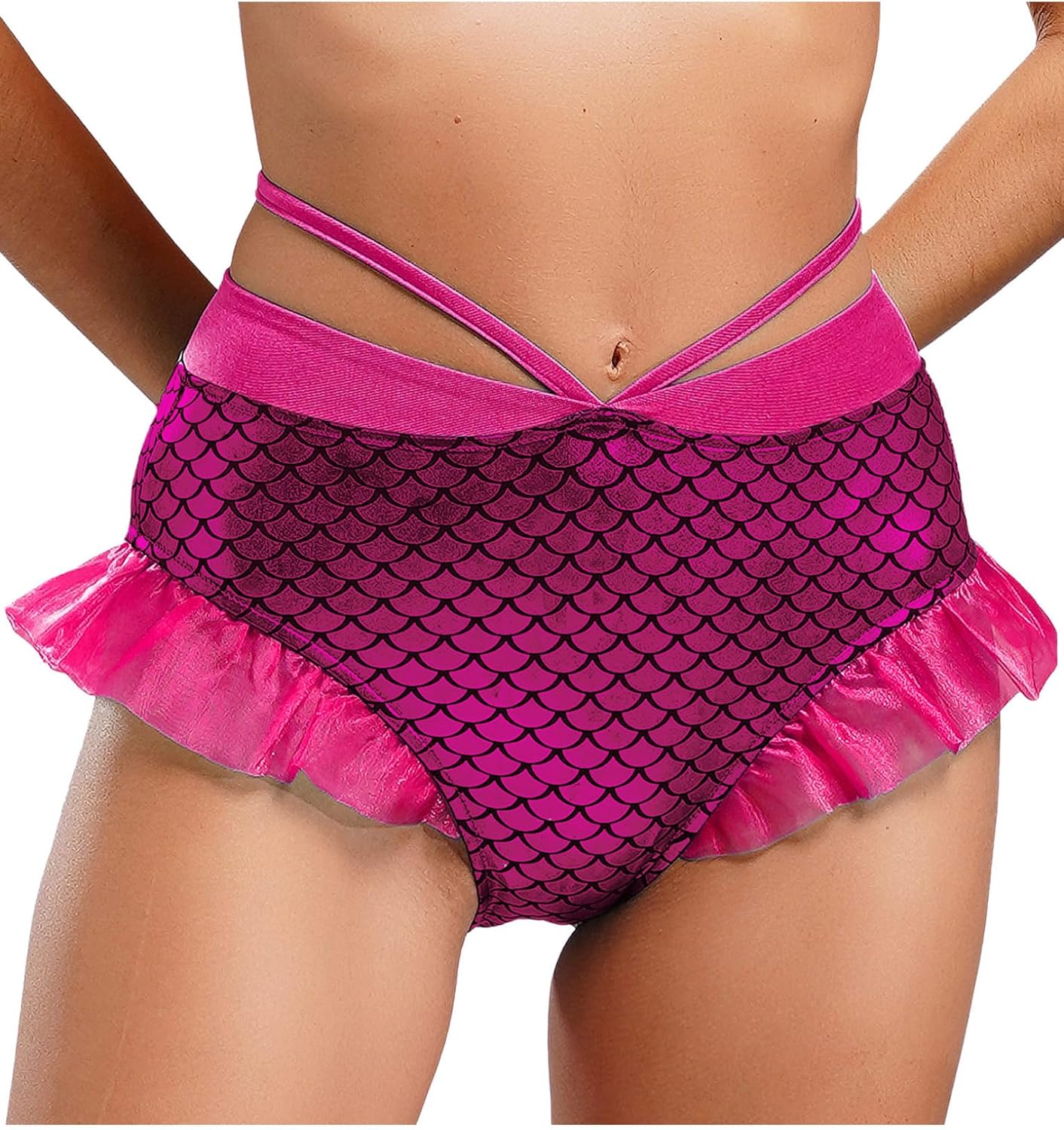 Womens Mermaid Booty Shorts Fish Scale Print Halloween Rave Dance Party Cosplay Costume