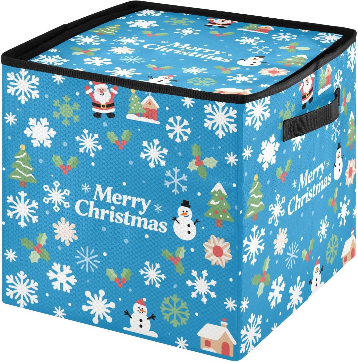 High Capacity Christmas ornament storage containers Holds Up to 64, Two Handles Large Holiday Storage Case with Lid,Christmas Nordic Snowflake Santa Gold and Light Blue
