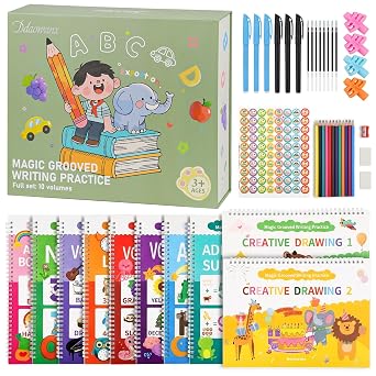 Ddaowanx Magic Grooved Writing Practice for Kids Ages 3-8,Reusable Handwriting Practice Busy Book,Large Size 8.3" x 11.2" Toddler Activity BookGifts for 3-5 Year Old Boys and Girls