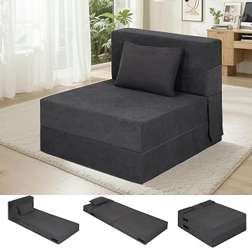 Fvkind Foldable Sofa Mattress Memory Foam Chair Single Size, Dark Grey | Soft Corduroy Fabric - Floor Sofa Mattress - Small Spaces & Apartments - Adults & Guests - Portable Design
